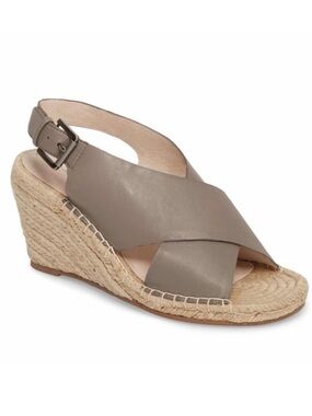 Caslon Suri Leather Crisscross Wedge Espadrille Sandals Gray Purple Size 8.5 NIB